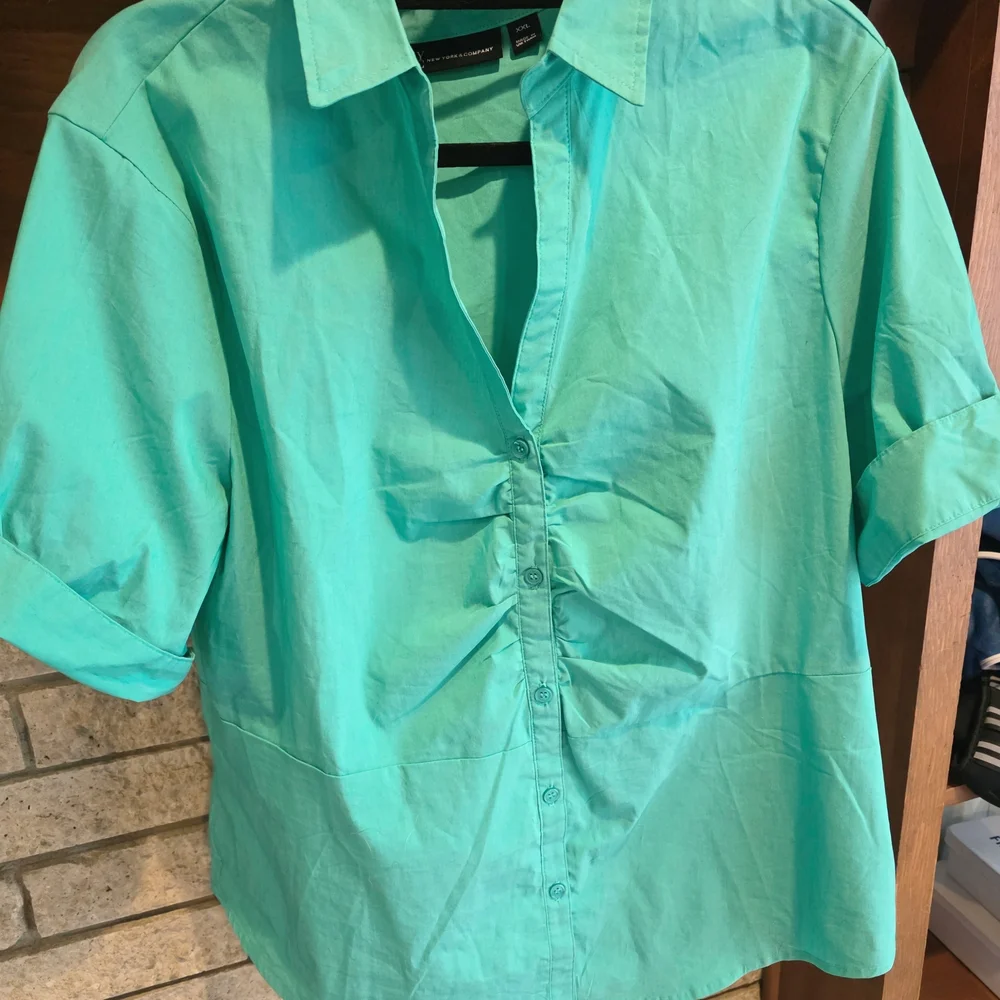 New York & Company Aqua Button Down Shirt - Picture 2 of 5